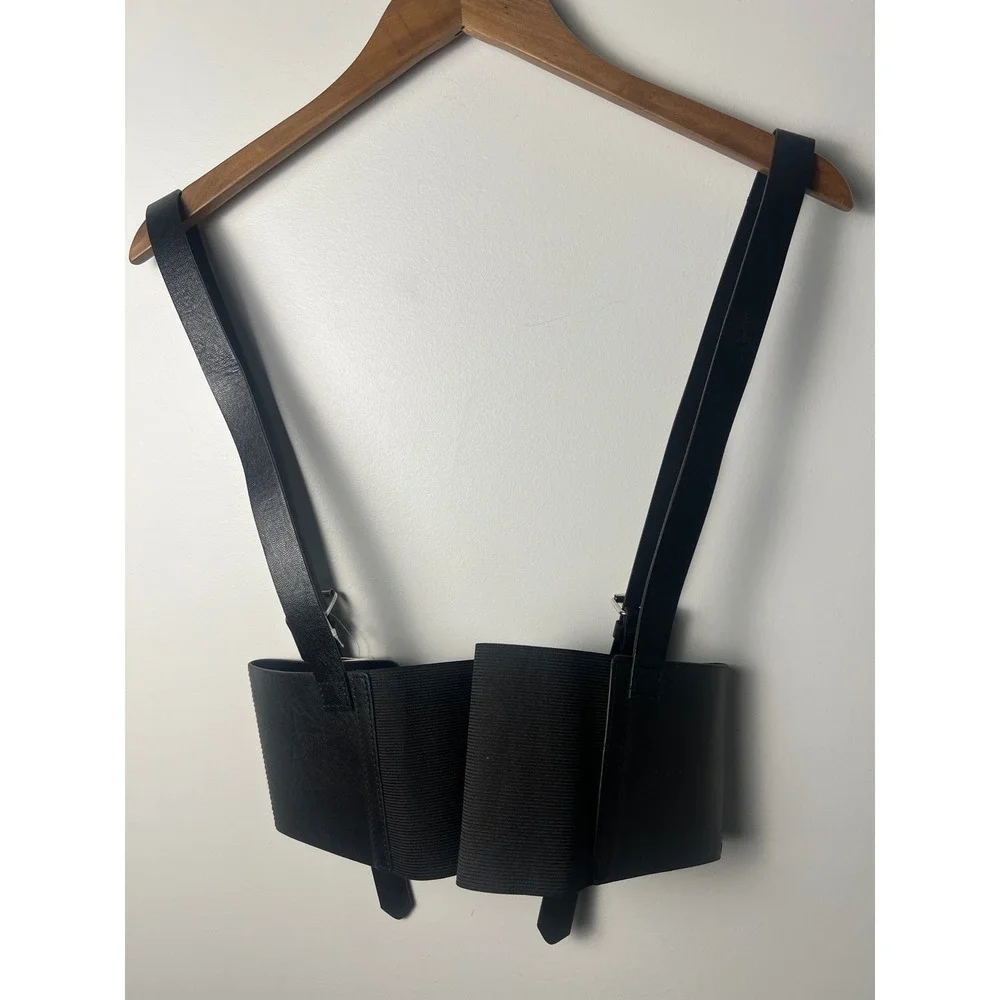 Hot Topic Buckle Harness Wm M/L Black Faux Leather Elastic Waist Goth Grunge Y2K